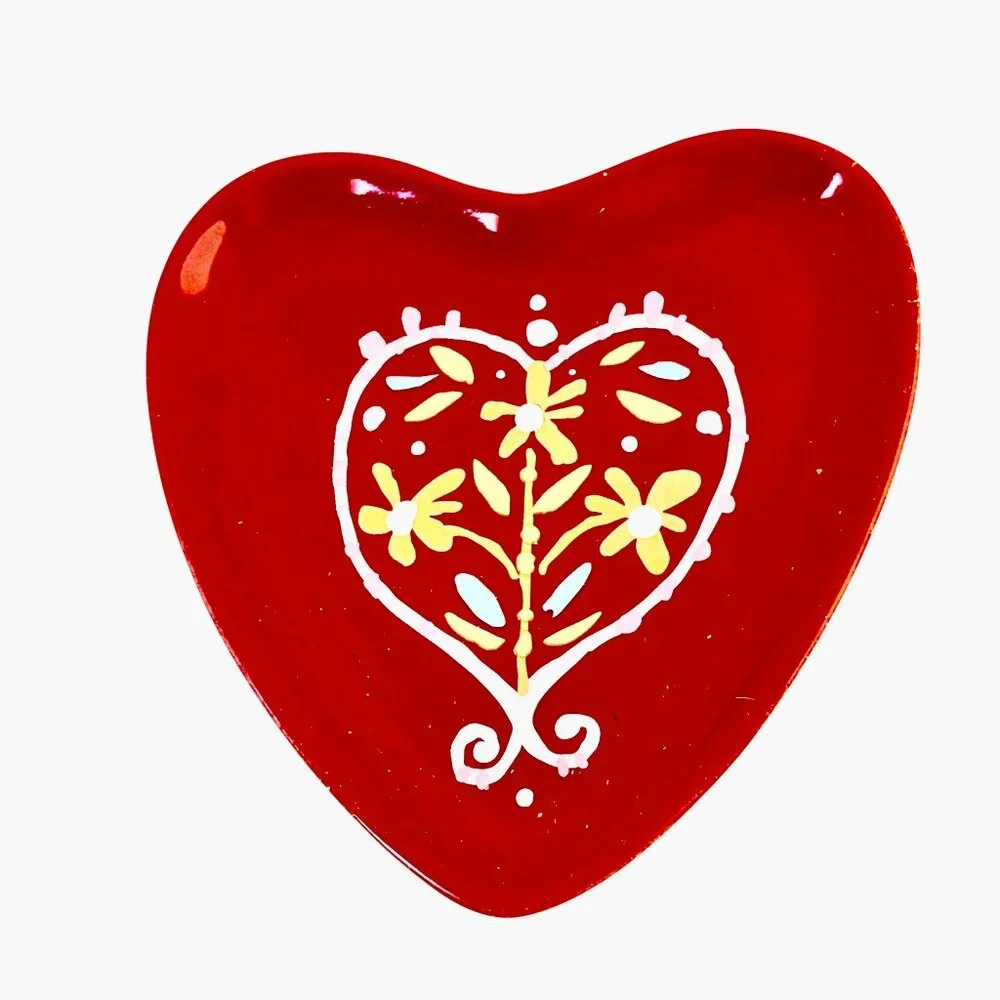 Department 56 Ceramic Trinket Dish Plate Heart Flowers Set of 3